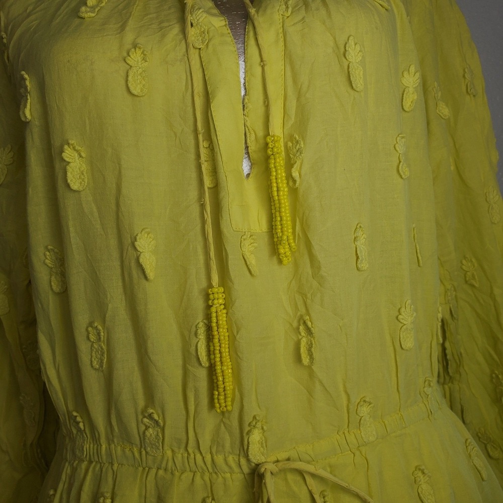 Farm Rio Yellow Pineapple Embroidered Tiered Maxi Dress Large Boho Tropical - Picture 6 of 11
